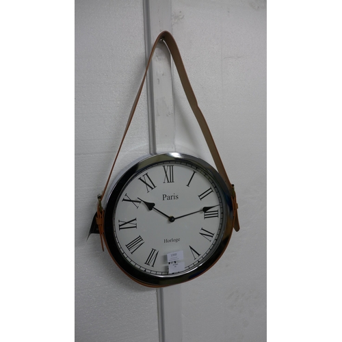 1350 - A Paris wall clock with belt strap hanger, H 57cms x 33cms (CL184112)   #