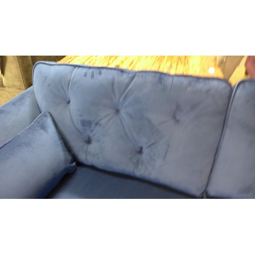 1359 - A Hoxton blue velvet three seater sofa