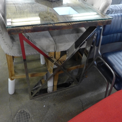 1414 - A Chennai bar table and four Arlo taupe stools