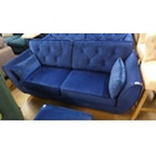 1308 - A Hoxton blue velvet three seater sofa