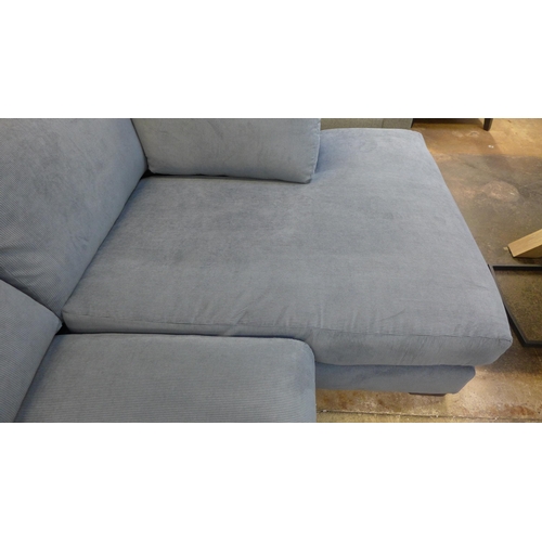 1423 - A blue jumbo cord 'L' shaped sofa