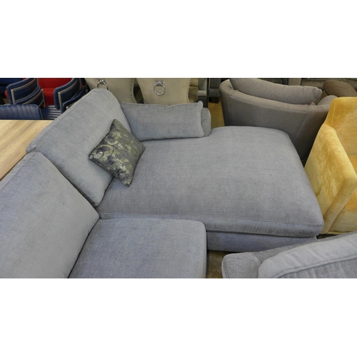 1425 - A pewter upholstered 'L' shaped sofa, love seat and contrasting footstool