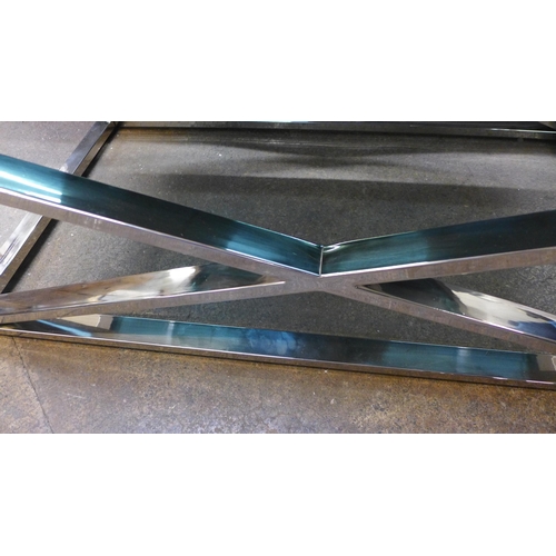 1466 - A chrome and black glass coffee table