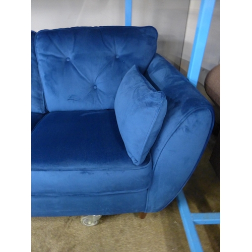 1489 - A Hoxton blue velvet three seater, two seater and armchair