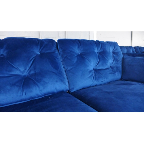 1491 - A Hoxton blue velvet three seater, two seater and armchair