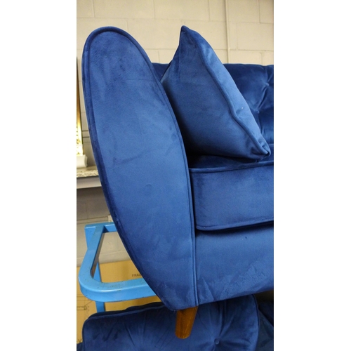 1491 - A Hoxton blue velvet three seater, two seater and armchair