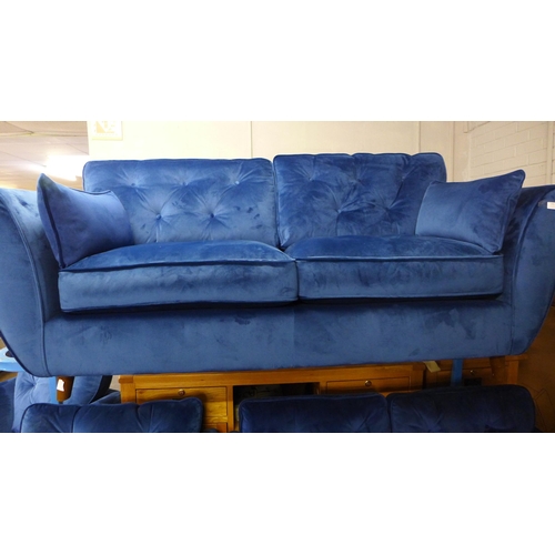 1494 - A Hoxton blue velvet three seater, two seater and two armchairs