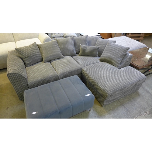 1530 - A grey upholstered jumbo cord corner sofa