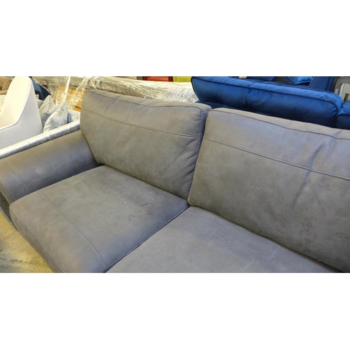 1554 - A grey leather effect three seater sofa - damaged