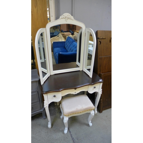 1558 - A white antique style dressing table with stool