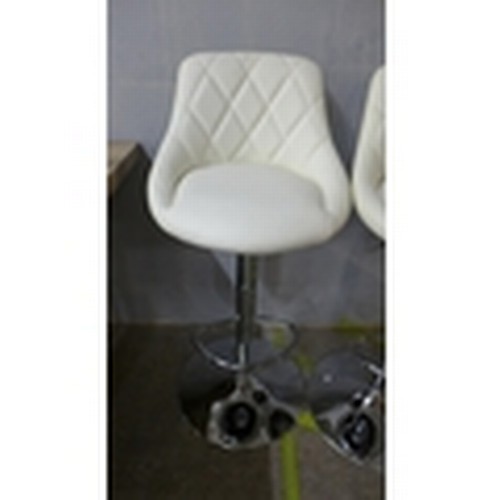 1455A - A pair of Aldin cream upholstered diamond stitching gas lift bar stools, boxed