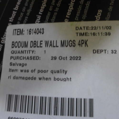 3003 - Bodum Dble Wall Mugs 4Pk  (279-387)   * This lot is subject to vat