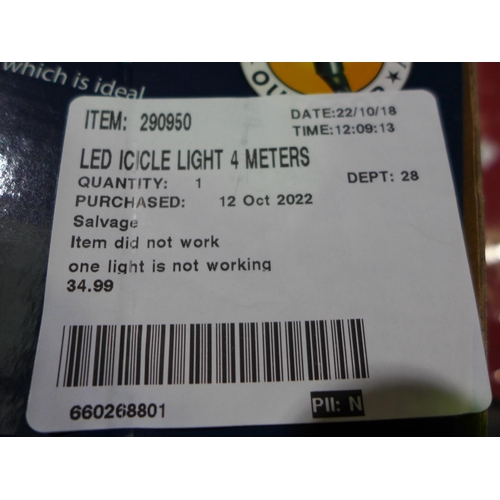 3064 - LED Ice white Icicle Light 4 Meters (279-163)   * This lot is subject to vat