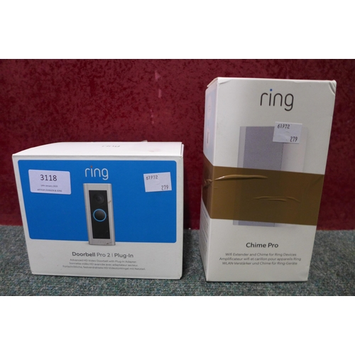 3118 - Ring Doorbell Pro 2 & Chime, Original RRP £166.66 +vat   (279-371)   * This lot is subject to vat