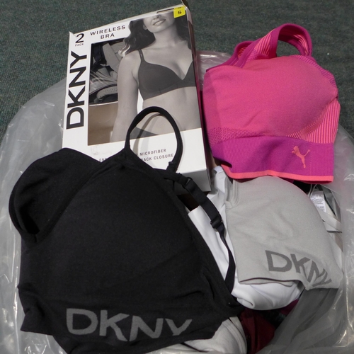 3160 - Bag of women's bra's, mixed sizes/brands including Puma, DKNY & Elle * this lot is subject to VAT