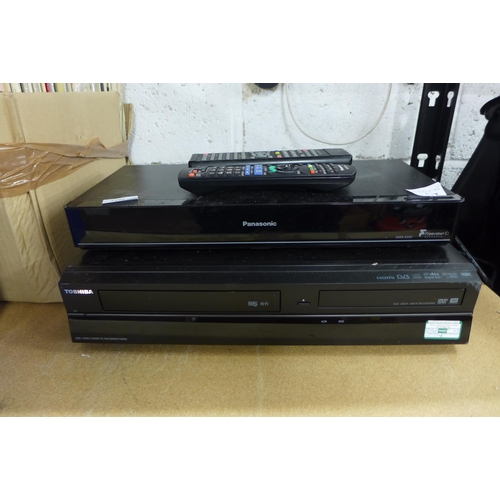 2185 - Panasonic HD DMREX97 hard-disc recorder and Toshiba DVD-video cassette recorder, plus remote control... 