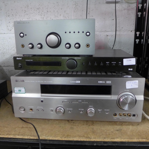 2188 - Yamaha AV receiver RXV750, Baird tuner T1400 DAB, Wharfedale amp & Jungle Rex speakers