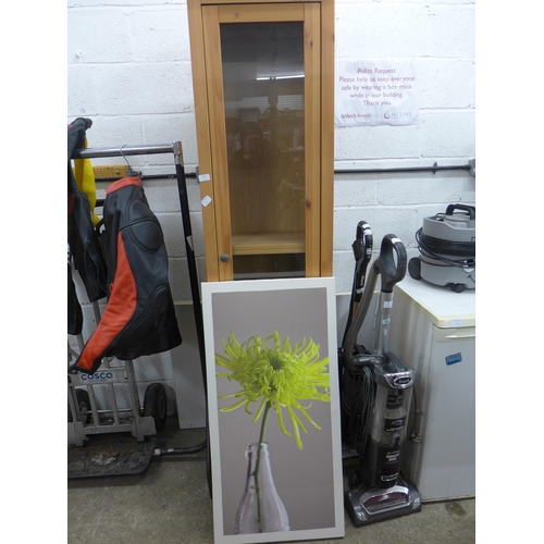 2201 - Glass/oak effect display cabinet & canvas print