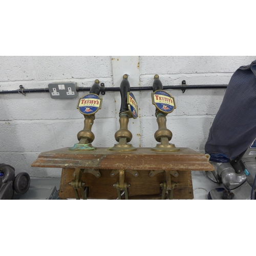 2207 - Triple wood mounted brass bar pump