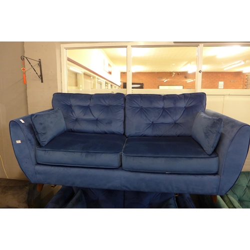 1319 - Hoxton blue velvet three and two seater sofas