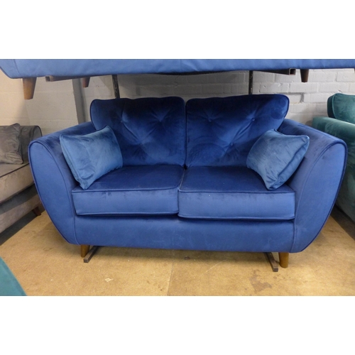 1319 - Hoxton blue velvet three and two seater sofas