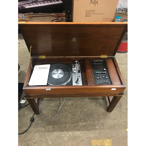 2178A - Goldring G101 Transcription Turntable in unusual Dynatron antique teak-brass Campaign cabinet