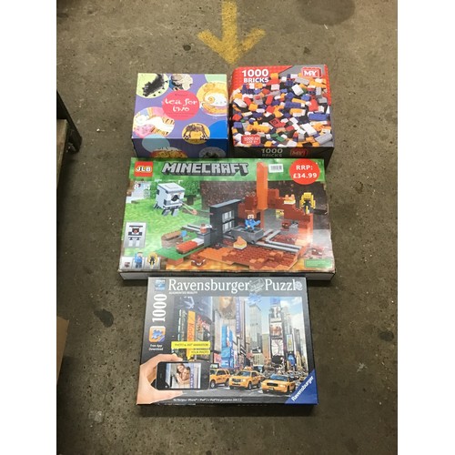 2067 - Two boxes of assorted games and children's toys inc. Minecraft and Air Hockey table