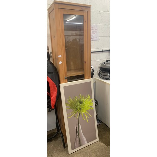 2201 - Glass/oak effect display cabinet & canvas print