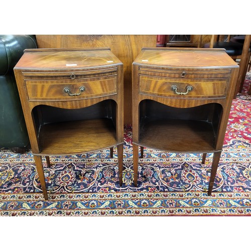 208 - A pair of George III style inlaid mahogany bow front night stands