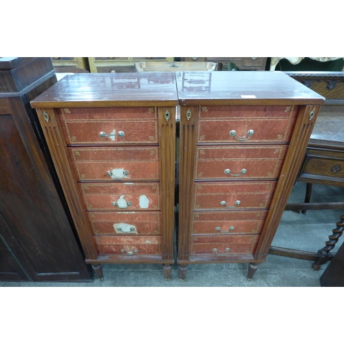 122 - A pair of French style mahogany and red leather faux book fronted chests