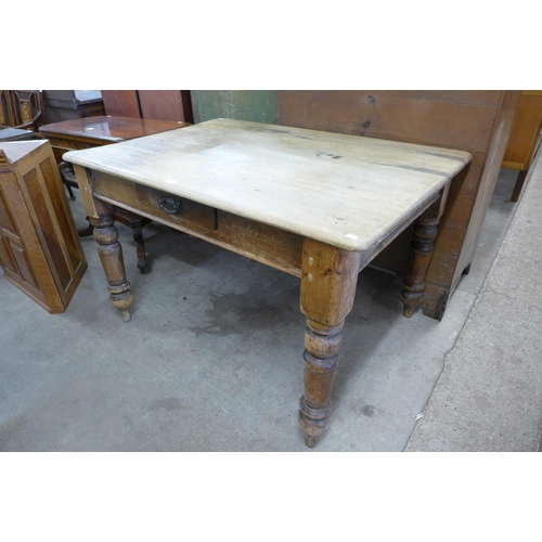 159 - A Victorian pine and beech topped single drawer kitchen table