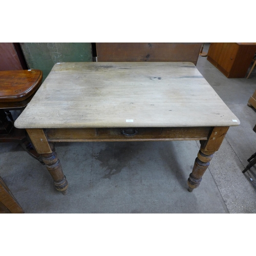 159 - A Victorian pine and beech topped single drawer kitchen table