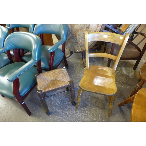 180 - A beech kitchen chair and a stool