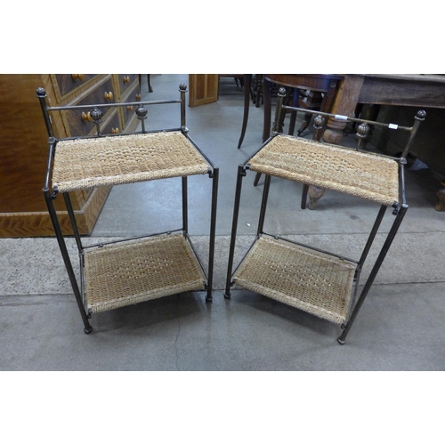 203 - A pair of Italian style metal and wicker bedside tables