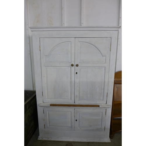 221 - A George III style painted pine housekeeper's cupboard, 205cms h, 139cms w, 45cms d