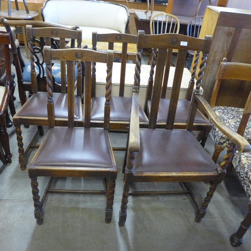 235 - A set of five oak barleytwist dining chairs