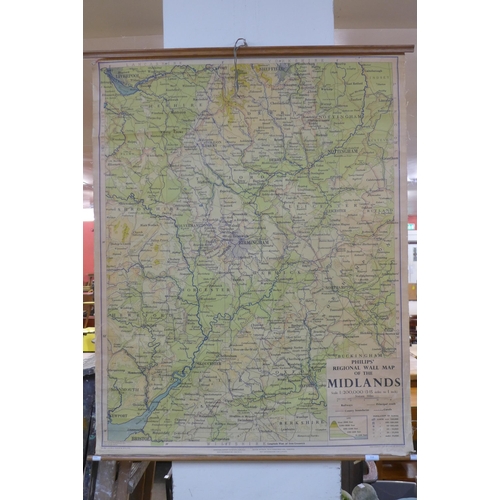 318 - A vintage Philips regional wall map of The Midlands