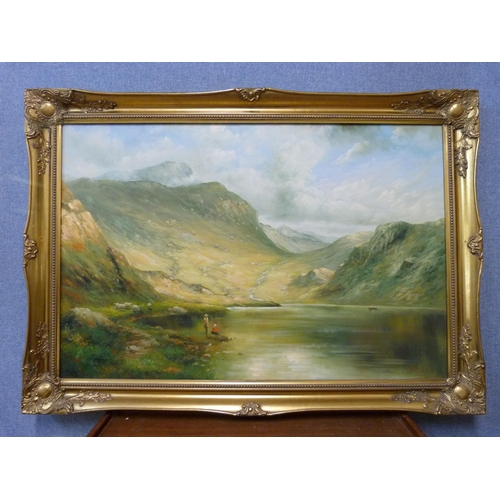 325 - Ben Lew, lake scene, oil on canvas, framed