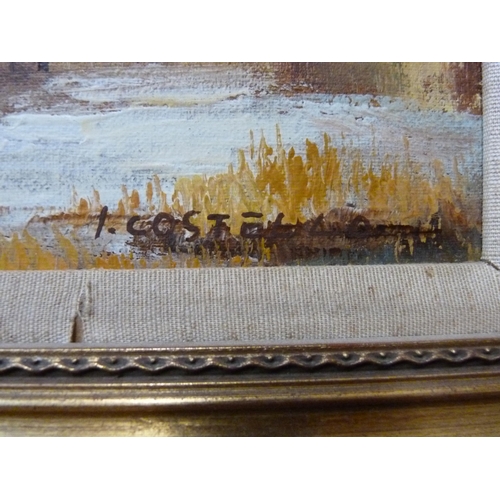 326 - I. Costello, winter scene, oil on canvas, framed and one other