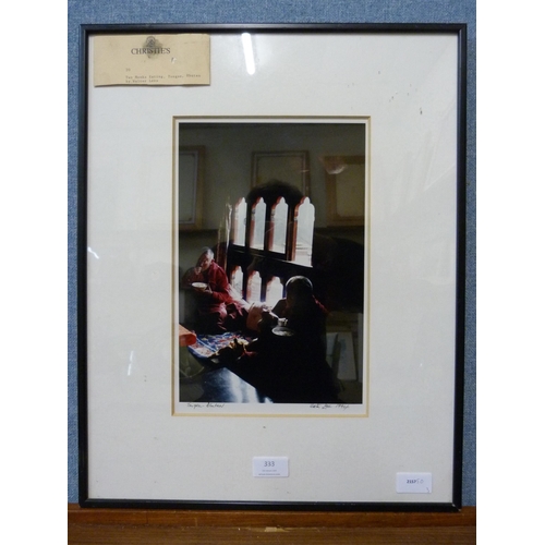 333 - A signed photographic print, Two Monks Eating, Tongsa Bhutan, Walter Lees