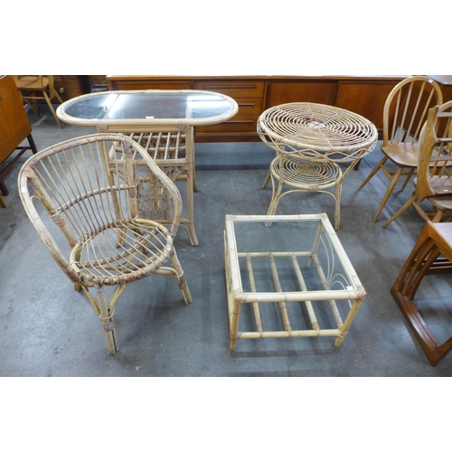 45 - Three vintage bamboo tables and a chair