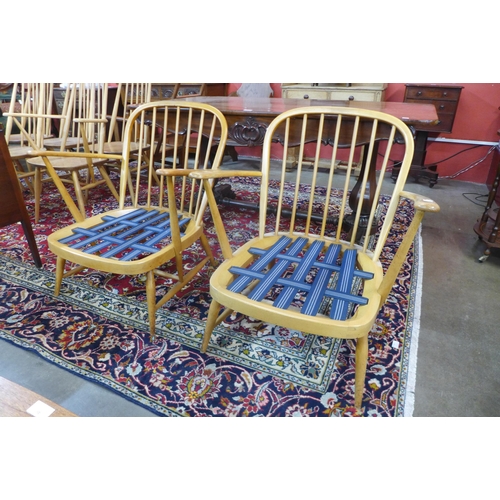 47 - A pair of Ercol Blonde beech Windsor armchairs