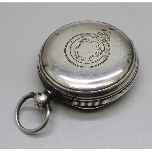 1002 - A silver cased pocket watch, the dial marked Marine Decimal Chronograph, Chester 1875