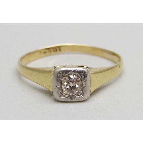 1008A - An 18ct gold, old cut diamond solitaire ring, 2.6g, P