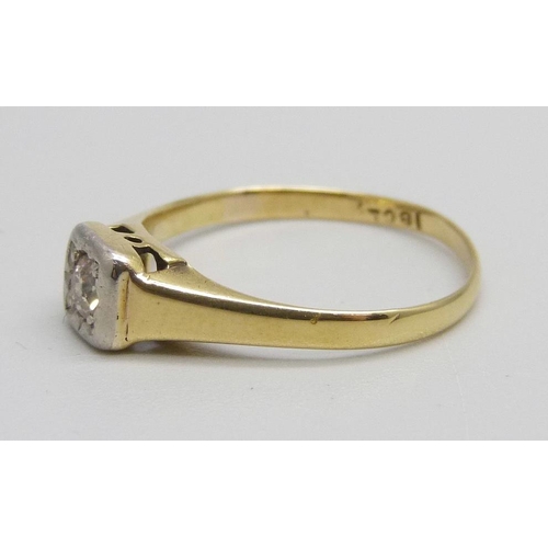 1008A - An 18ct gold, old cut diamond solitaire ring, 2.6g, P