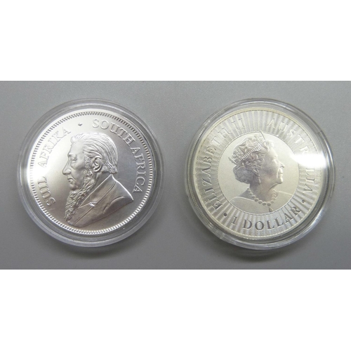 1026 - A 2018 1oz. fine silver Kurgerrand coin and an Australian 2020 kangaroo 1oz 9999 fine silver coin, 9... 