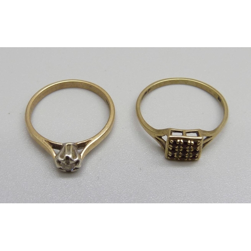 1054 - Two 9ct gold rings, 3.2g, N and O