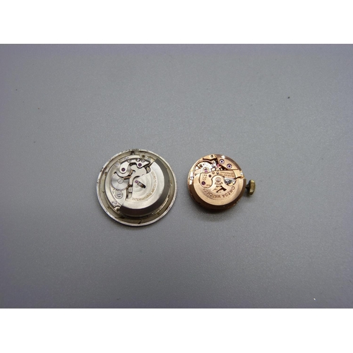 1074 - Two automatic wristwatch movements IWC and Omega, (lady's watches)