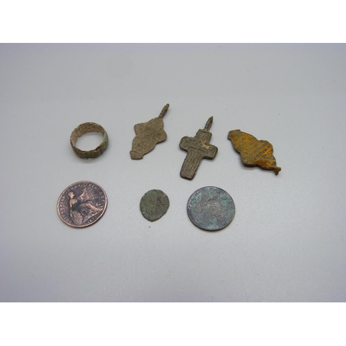 1080 - Three Russian crosses, Roman coin, etc.