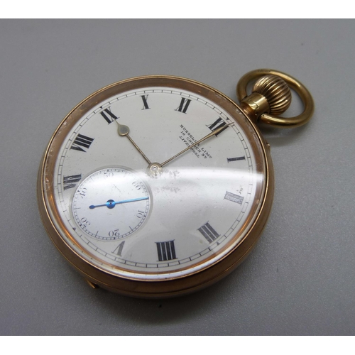 1085 - A Russells Ltd., Liverpool 9ct gold cased pocket watch, Birmingham 1923, gross weight 79.5g